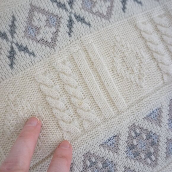 Vtg '90S Marks And Spencer Cream Gray 3D Eclectic Grandpa Crewneck Sweater M - Picture 9 of 11